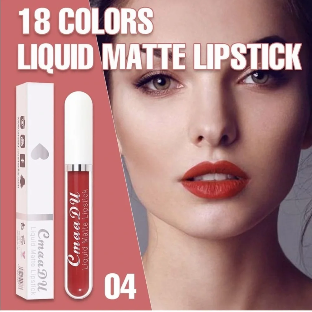 CmaaDu (4) Orange Red Liquid Matte Lipstick. 24 Hour Lips.  #04
